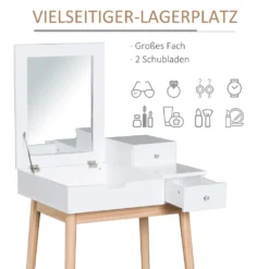 HOMCOM Schminktisch Frisiertisch Kosmetiktisch Mit Aufklappbarem Spiegel Holzfüße Weiß 60 X 50 X 85,5cm -VIDAXL || HOMCOM Verkäufe 4ac63f6a980482a545d1074cf42f185b