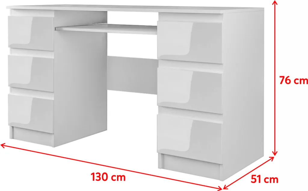 Selsey Schreibtisch SANECT - Computertisch In Weiß Matt / Weiß Hochglanz Mit Tastaturauszug Und 6 Schubladen, 130 X 51 Cm 4 Selsey Schreibtisch SANECT - Computertisch In Weiß Matt / Weiß Hochglanz Mit Tastaturauszug Und 6 Schubladen, 130 X 51 Cm – Bild 4
