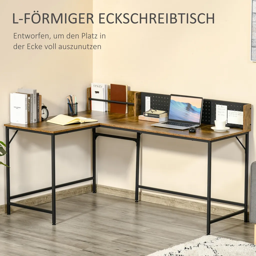 HOMCOM Computertisch Eckschreibtisch L-Form Arbeitstisch Platzsparender Gaming PC Workstation Für Home-Office Industriedesign Metall Rustikales Braun 165 X 110 X 95 Cm 5 HOMCOM Computertisch Eckschreibtisch L-Form Arbeitstisch Platzsparender Gaming PC Workstation Für Home-Office Industriedesign Metall Rustikales Braun 165 X 110 X 95 Cm – Bild 5