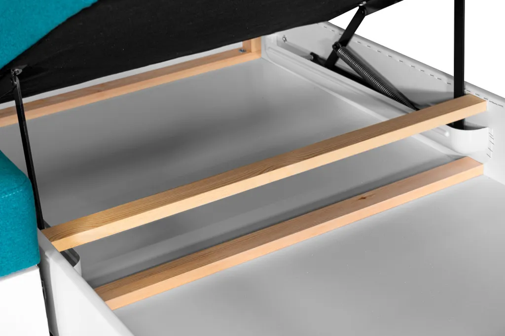 Ecksofa Aller L-form Mit Schlaffunktion Und Bettkasten, Türkis Und Weißes Kunstleder, Links Ottomane. 6 Ecksofa Aller L-form Mit Schlaffunktion Und Bettkasten, Türkis Und Weißes Kunstleder, Links Ottomane. – Bild 6