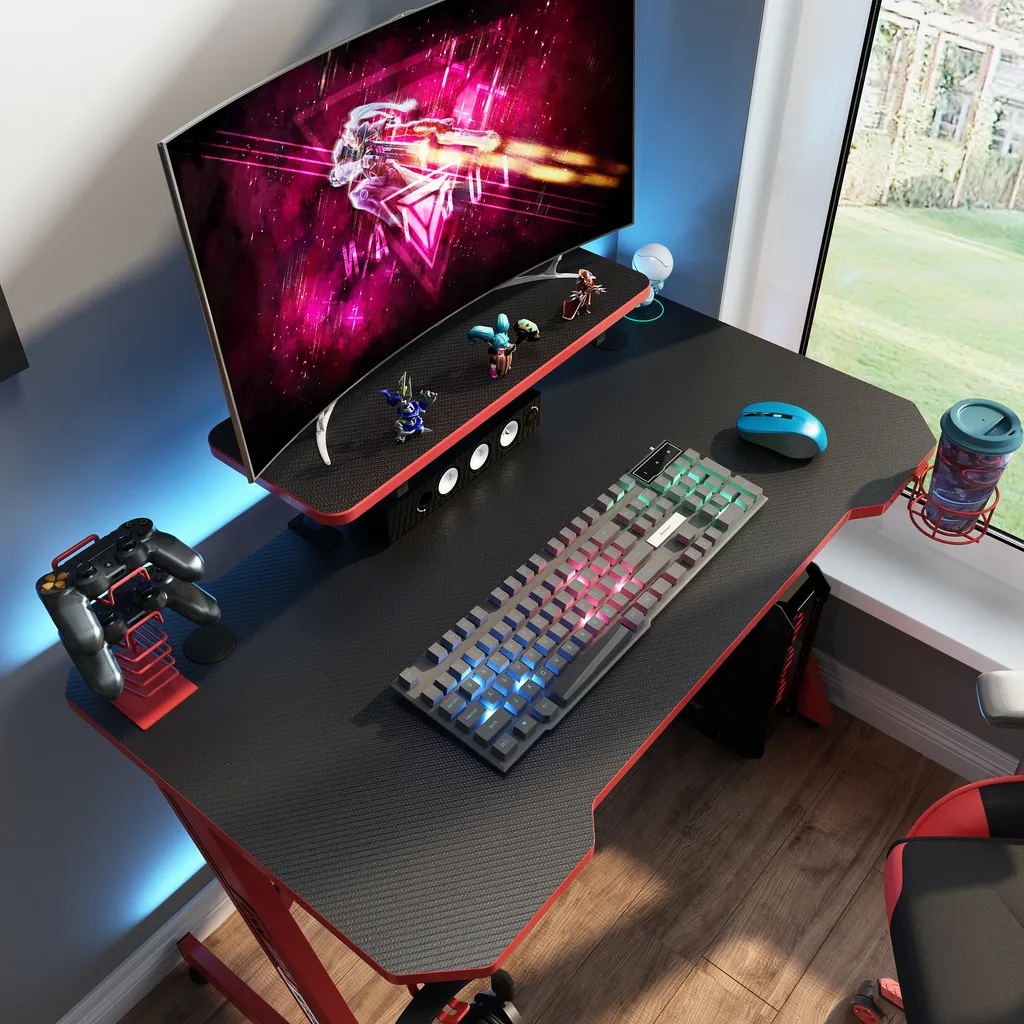 Gaming Tisch, Gamingschreibtisch, 110cm Ergonomischer Computertisch, Gamer Tisch, Schreibtisch Mit Tischplatte Aus Kohlefaser 6 Gaming Tisch, Gamingschreibtisch, 110cm Ergonomischer Computertisch, Gamer Tisch, Schreibtisch Mit Tischplatte Aus Kohlefaser – Bild 6
