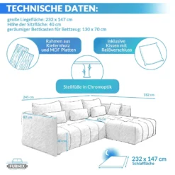 FURNIX Yalta Eckcouch L-Form Couch Sofa Schlafsofa Mit Schlaffunktion Bettkasten Und Kissen Modern Beige MH 02 -VIDAXL || HOMCOM Verkäufe 4e87a6d5a3424a1c0ea207690eb497c8