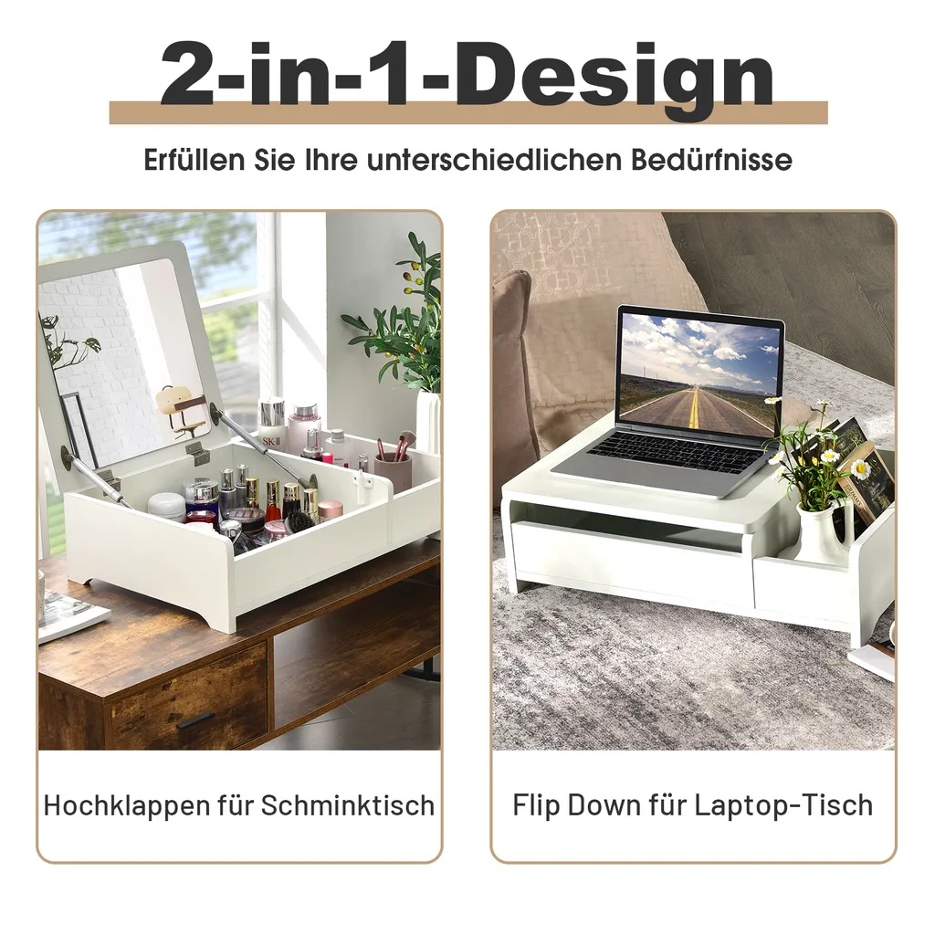 COSTWAY Kompakter Schminktisch Mit Spiegel, Frisierkommode, Moderner Kleiner Tisch Für Schlafzimmer, Arbeitszimmer, Weiß 6 COSTWAY Kompakter Schminktisch Mit Spiegel, Frisierkommode, Moderner Kleiner Tisch Für Schlafzimmer, Arbeitszimmer, Weiß – Bild 6