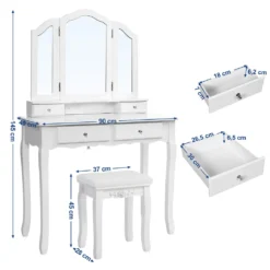 Schminktisch Mit Spiegel Und Hocker Frisiertisch Mit 4 Schubladen Inkl. 2 Stück Unterteiler Kosmetiktisch Mit Kippsicherung Weiß SONGMICS RDT07W -VIDAXL || HOMCOM Verkäufe 503cea8449f24ad3f8ee3bbf484c744e