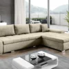 FURNIX Ecksofa TOMMASO Sofa Mit Schlaffunktion Bettkasten Und Kissen Couch Pflegeleichter Stoff GOLD BEIGE L-Form MH 04