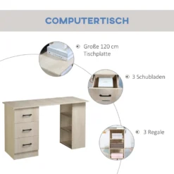 HOMCOM Schreibtisch Computertisch Bürotisch Arbeitstisch Regal Mit 3 Schubladen Regale Natur 120 X 49 X 72 Cm 10 HOMCOM Schreibtisch Computertisch Bürotisch Arbeitstisch Regal Mit 3 Schubladen Regale Natur 120 X 49 X 72 Cm -VIDAXL || HOMCOM Verkäufe 51adc2d957d33aff6e15d114fea0b6fa