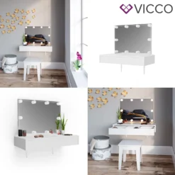 Vicco Schminktisch Alessia Frisiertisch Kommode Frisierkommode Spiegel Weiß Inklusive LED-Lichterkette -VIDAXL || HOMCOM Verkäufe 51c1871693191521028e8657cf5ace44