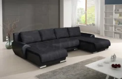 Wohnlandschaft Otis - Big Sofa, Eckcouch, Ecksofa, Couch Mit Schlaffunktion Und Bettkasten, U-Sofa, U-Form (Schwarz + Schwarz (Madryt 1100 + Berlin 02))
