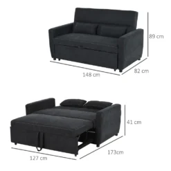 HOMCOM Schlafsofa, Klappsofa, 2-Sitzer Stoffsofa, Bettsofa, Sofa Mit Schlaffunktion, Sofagarnitur, Verstellbarer Winkel, Schwarz, 148 X 82 X 89 Cm -VIDAXL || HOMCOM Verkäufe 54e5ada373be3f6dd9faea6e8b34e6e5