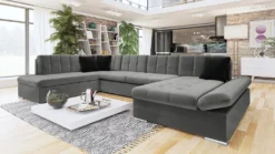 Mirjan24 Ecksofa Bergen Mit Bettkasten, Regulierbare Armlehnen, U-Form Schlafsofa Vom Hersteller, Wohnlandschaft (Magic Velvet 2217 + Magic Velvet 2219, Ecksofa: Rechts)