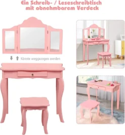 COSTWAY Kinder Schminktisch Mit Hocker Und Abnehmbarer Spiegel, Mädchen Frisiertisch Holz, Kindertisch Mit Schublade, Spiegeltisch 70x34x103cm (Rosa) -VIDAXL || HOMCOM Verkäufe 57ae6f16159c447ead6f606d1eb8524b