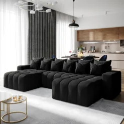 Selsey Ecksofa BATILO U - Eckcouch In Schwarz Mit Schlaffunktion, Bettkasten Und Abnehmbaren Rückenkissen, 370 Cm Breit