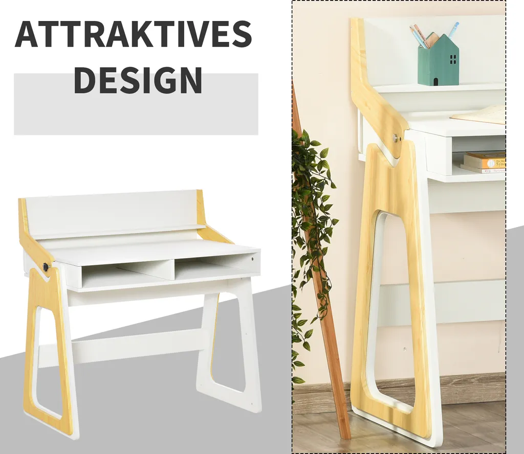 HOMCOM Schreibtisch Stehpult Und Sitzpult Mit Verstellbarem Regal Bürotisch Mit 2 Fächer Home-Office Helles Kiefer Beige Weiß 98 X 56,5 X 100,5 Cm 7 HOMCOM Schreibtisch Stehpult Und Sitzpult Mit Verstellbarem Regal Bürotisch Mit 2 Fächer Home-Office Helles Kiefer Beige Weiß 98 X 56,5 X 100,5 Cm – Bild 7