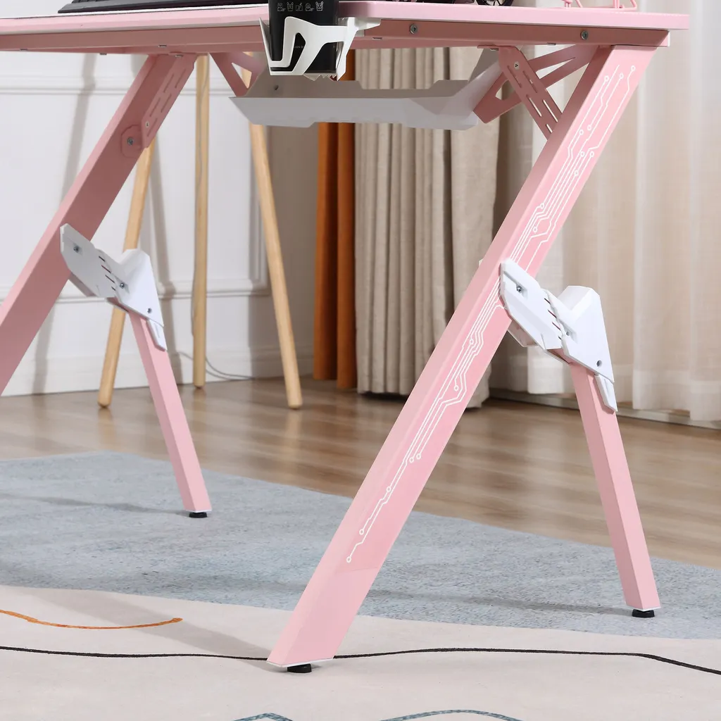 HOMCOM Gaming Tisch Schreibtisch Computertisch Arbeitstisch Möbel Für Büro Wohnzimmer Arbeitszimmer, Modernes Design, MDF Metall 110 X 59 X 75 Cm Rosa+Weiß 8 HOMCOM Gaming Tisch Schreibtisch Computertisch Arbeitstisch Möbel Für Büro Wohnzimmer Arbeitszimmer, Modernes Design, MDF Metall 110 X 59 X 75 Cm Rosa+Weiß – Bild 8