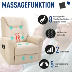 HOMCOM Elektrischer Massage-Liegestuhl Mit Vibrierendemassage Heizfunktion Aufstehhilfe Elektrorollstuhl Fernbedienung Mit Netzkabel Kunstleder Cremeweiß 93 X 95 X 106 Cm -VIDAXL || HOMCOM Verkäufe 5a0382b57657af484934abec64287726