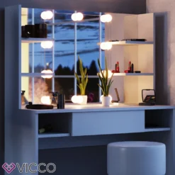 VICCO LED Schminktisch DAENERYS Weiß Frisiertisch Frisierkommode Spiegel Hocker -VIDAXL || HOMCOM Verkäufe 5a1c9b4f8887cc25bda70394be8ce126