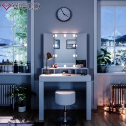 Vicco Schminktisch Nora Weiß Mit LED-Beleuchtung Spiegel Hocker Frisiertisch -VIDAXL || HOMCOM Verkäufe 5ccdaeaa8f090e9f7244884bea6389cc