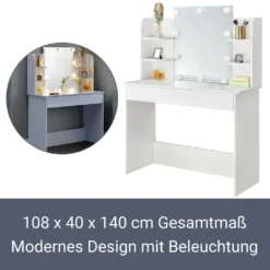 Juskys Schminktisch Bella Mit LED Beleuchtung, Spiegel, Schublade & 4 Ablagefächern - 108 X 40 X 140 Cm - Holz - Weiß - Kosmetiktisch Frisiertisch -VIDAXL || HOMCOM Verkäufe 5cd41fc920bbb22de5f6348537777e7a