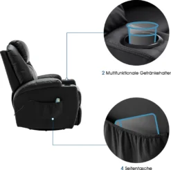 MCombo Massagesessel Fernsehsessel Relaxsessel + Heizung Mit Dreh+Schaukel Manuell Verstellbar 7020BK -VIDAXL || HOMCOM Verkäufe 5cd466a6e6242409d6aac7f11e7e4bfd