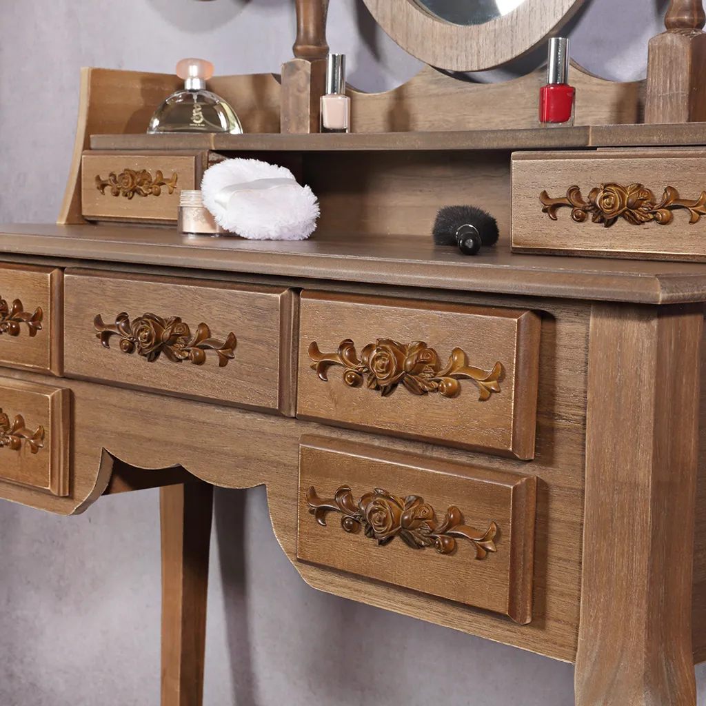 Melko Schminktisch Mit DREI Spiegeln Und Einem Hocker Im Shabby Chic BZW. Vintage-Look Mit Viel Stauraum, 105 X 40 X 144,5 Cm, Braun 4 Melko Schminktisch Mit DREI Spiegeln Und Einem Hocker Im Shabby Chic BZW. Vintage-Look Mit Viel Stauraum, 105 X 40 X 144,5 Cm, Braun – Bild 4