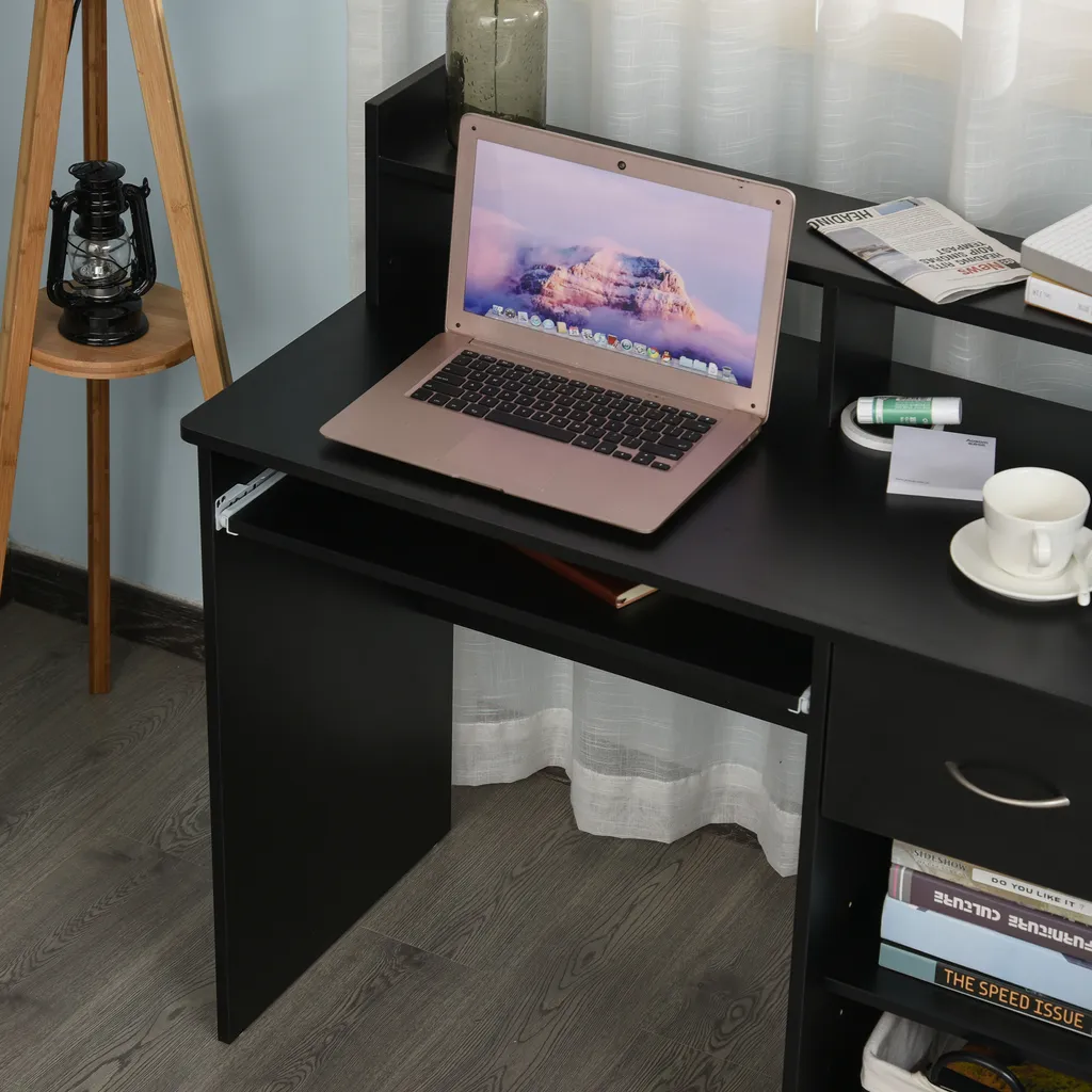 HOMCOM Computertisch Bürotisch Gamingtisch PC-Tisch Mit Schublade E1 Spanplatte Schwarz 104 X 48 X 95,5 Cm 8 HOMCOM Computertisch Bürotisch Gamingtisch PC-Tisch Mit Schublade E1 Spanplatte Schwarz 104 X 48 X 95,5 Cm – Bild 8