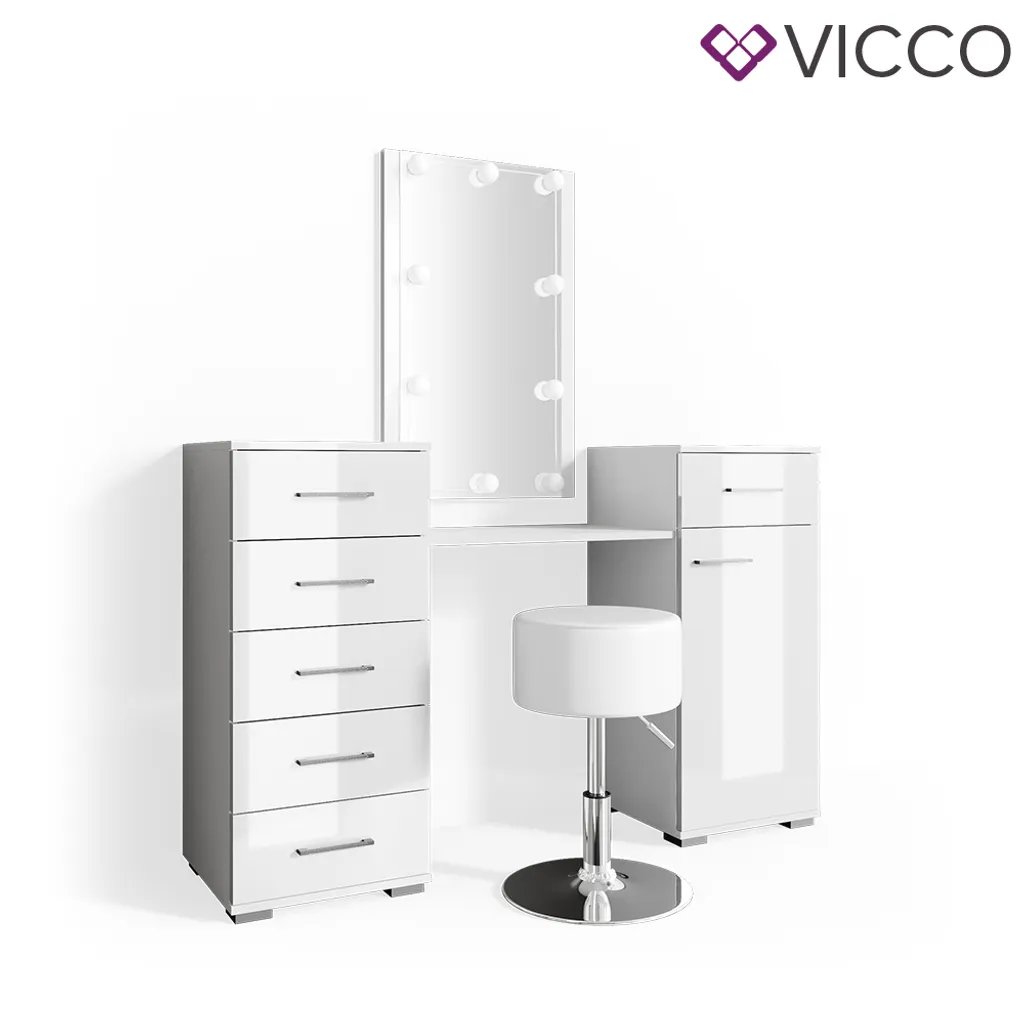 Vicco Schminktisch Zoe Frisiertisch Frisierkommode Spiegel Weiß Hochglanz Inklusive Hocker Und LED-Lichterkette 2 Vicco Schminktisch Zoe Frisiertisch Frisierkommode Spiegel Weiß Hochglanz Inklusive Hocker Und LED-Lichterkette – Bild 2