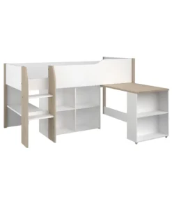 Hochbett Mit Schreibtisch & Stauraum - 90 X 200 Cm - Weiß & Eichefarben - MARIA -VIDAXL || HOMCOM Verkäufe 5f10d5d457bd85ed2144d845fbfa8688