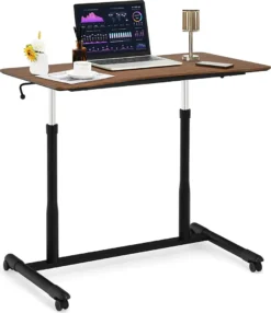 COSTWAY Computertisch Höhenverstellbar Von 70-107cm, Schreibtisch Mobile Mit Rollen, Rollentisch Laptoptisch Mit 2 Bremsen, Notebooktisch (Braun)