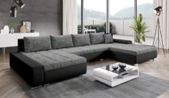 FURNIX Wohnlandschaft ELISABETTA Couch Schlafsofa U-Form U-Sofa Mit Schlaffunktion Und Bettkasten GRAU MELANGE MA1100+BE 01