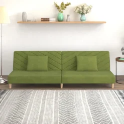 VidaXL Schlafsofa 2-Sitzer Mit 2 Kissen Hellgrš¹n Samt