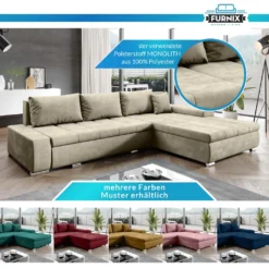 FURNIX Ecksofa TOMMASO Sofa Mit Schlaffunktion Bettkasten Und Kissen Couch Pflegeleichter Stoff GOLD BEIGE L-Form MH 04 -VIDAXL || HOMCOM Verkäufe 61dc9375e1bf7a071e7ea010ca32d7a0