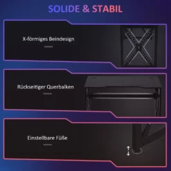 HOMCOM Computertisch Mit LED-Leuchten Monitorablage PC Tisch Gaming Tisch Mit Becherhalter E-Sport-Stil Bürotisch Mit Verstellbaren Füßen MDF Metall Schwarz 120 X 60 X 73 Cm -VIDAXL || HOMCOM Verkäufe 63f75f9ae11abe45032f29c02256ab74