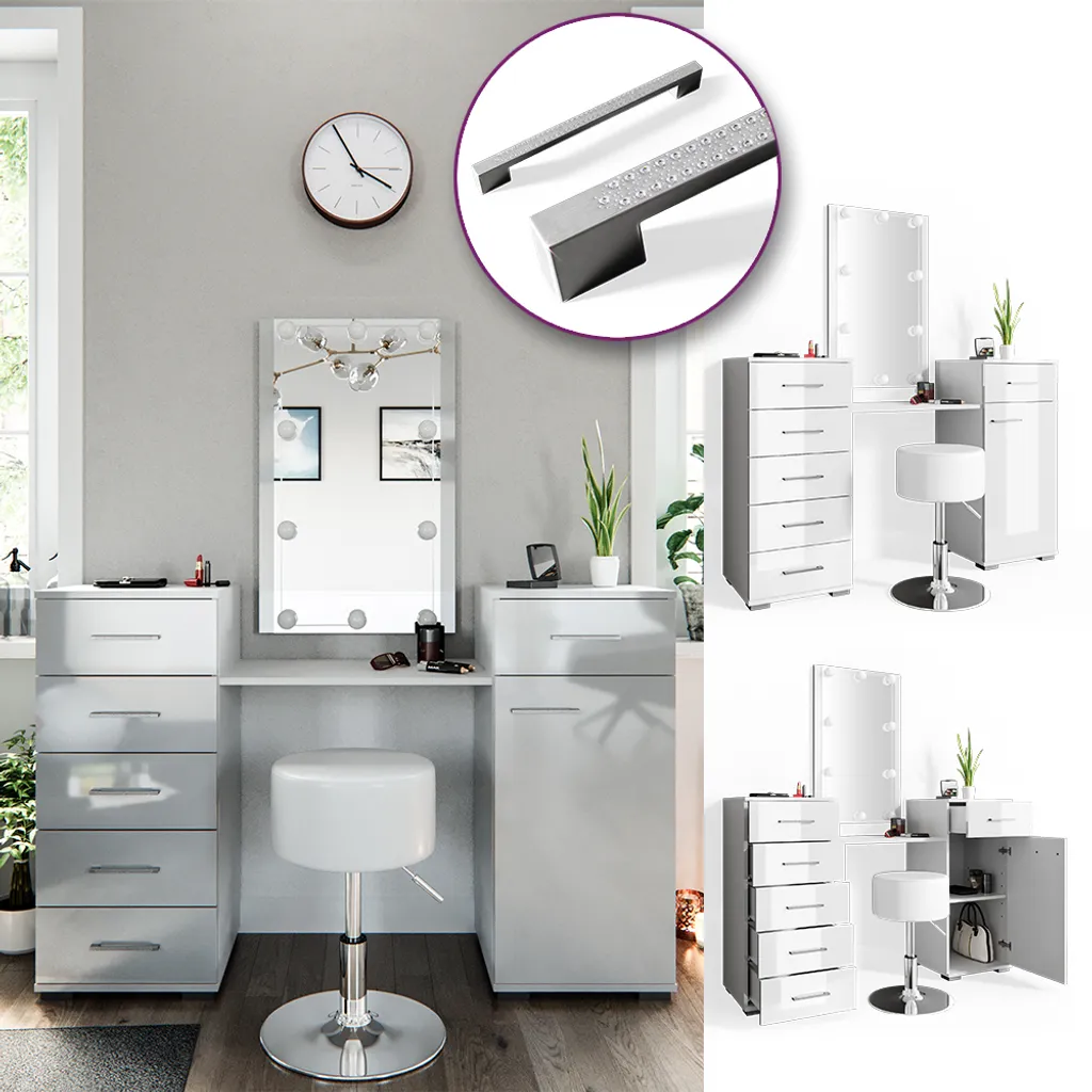 Vicco Schminktisch Zoe Frisiertisch Frisierkommode Spiegel Weiß Hochglanz Inklusive Hocker Und LED-Lichterkette 1 Vicco Schminktisch Zoe Frisiertisch Frisierkommode Spiegel Weiß Hochglanz Inklusive Hocker Und LED-Lichterkette