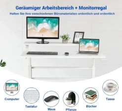 COSTWAY Schreibtisch Höhenverstellbar, Sitz-Steh-Schreibtisch Mit Handkurbel, Monitor & Regal, Computertisch Ergonomisch, 120x60x88-126cm Weiß -VIDAXL || HOMCOM Verkäufe 66d71465f88b879873240adf639726af