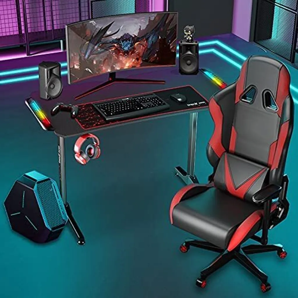 Dripex Gaming Tisch Mit LED, Ergonomischer Schreibtisch Mit Mauspad, Getränke-, Gamepad- Und Kopfhörerhalter, Kohlefaser-Desktop 8 Dripex Gaming Tisch Mit LED, Ergonomischer Schreibtisch Mit Mauspad, Getränke-, Gamepad- Und Kopfhörerhalter, Kohlefaser-Desktop – Bild 8
