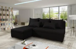 Ecksofa Pono Mit Schlaffunktion Und Bettkasten - L-Form Couch, Couchgarnitur, Eckcouch, Sofa, Bettsofa, L-Form Couch, Schlafsofa (Schwarz (Sawana 14))