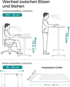 SONGMICS Höhenverstellbarer Schreibtisch Elektrisch, 70 X 140 Cm Tischoberfläche, Stufenlos Verstellbar, Memory-Funktion Mit 3 Höhen, Auffahrschutz, Weiß LSD102W01 -VIDAXL || HOMCOM Verkäufe 69b7e7d8f5a0d962bd967fa8add8b83b