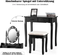 COSTWAY Schminktisch Mit Hocker, 360° Drehbarem Spiegel Und 10 Dimmbaren LED-Birnen, Frisiertisch Aus Tisch Und Abnehmbarer Oberteil, Kosmetiktisch Mit 4 Schubladen, 75 X 40 X 146 Cm (Schwarz) -VIDAXL || HOMCOM Verkäufe 6a1784a3e4d5192e8bc5a1cc157a6781