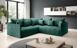 FURNIX Schlaf-Ecksofa ASVIL L Polstercouch In L-Form: Bettkasten Und Kissen MH37 Grün