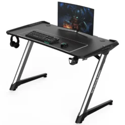 Midori® Gaming Computertisch Racing Gamer Tisch Mit RGB-Lichtern & Carbon Optik