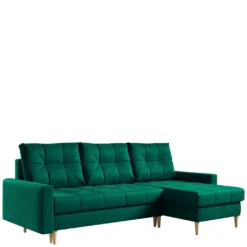 MKS MEBLE Ecksofa Wohnzimmer - Wohnlandschaft - L-Form Couch Mit Schlaffunktion - Bettsofa - Wohnzimmer L Couch - Polstersofa Mit Bettkasten - Astra Dunkelgrün