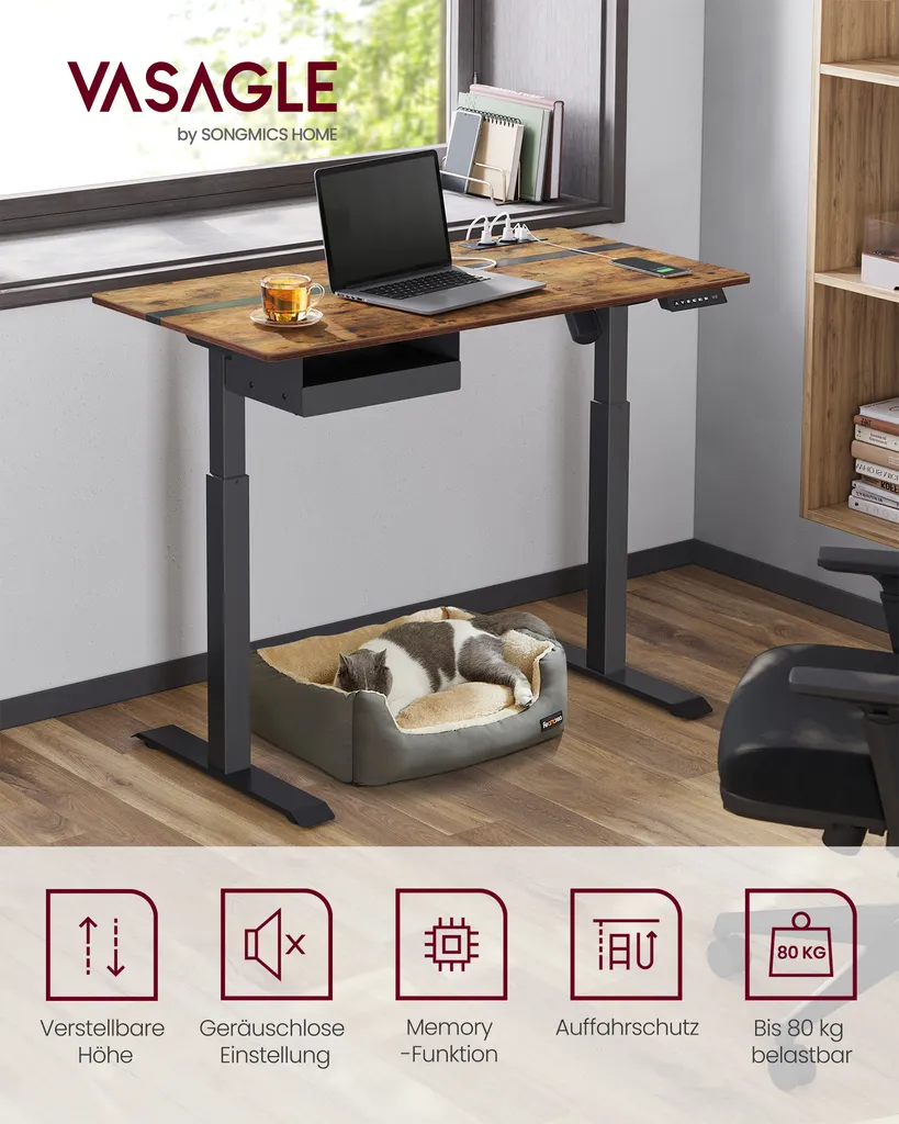 VASAGLE Höhenverstellbarer Schreibtisch Elektrisch, 60 X 120 Cm Tischoberfläche, Elektrischer Schreibtisch,Mit 2 Ladebuchsen Und 2 USB-Anschlüssen,Memory-Funktion Mit 4 Höhen DSL112X01 2 VASAGLE Höhenverstellbarer Schreibtisch Elektrisch, 60 X 120 Cm Tischoberfläche, Elektrischer Schreibtisch,Mit 2 Ladebuchsen Und 2 USB-Anschlüssen,Memory-Funktion Mit 4 Höhen DSL112X01 – Bild 2