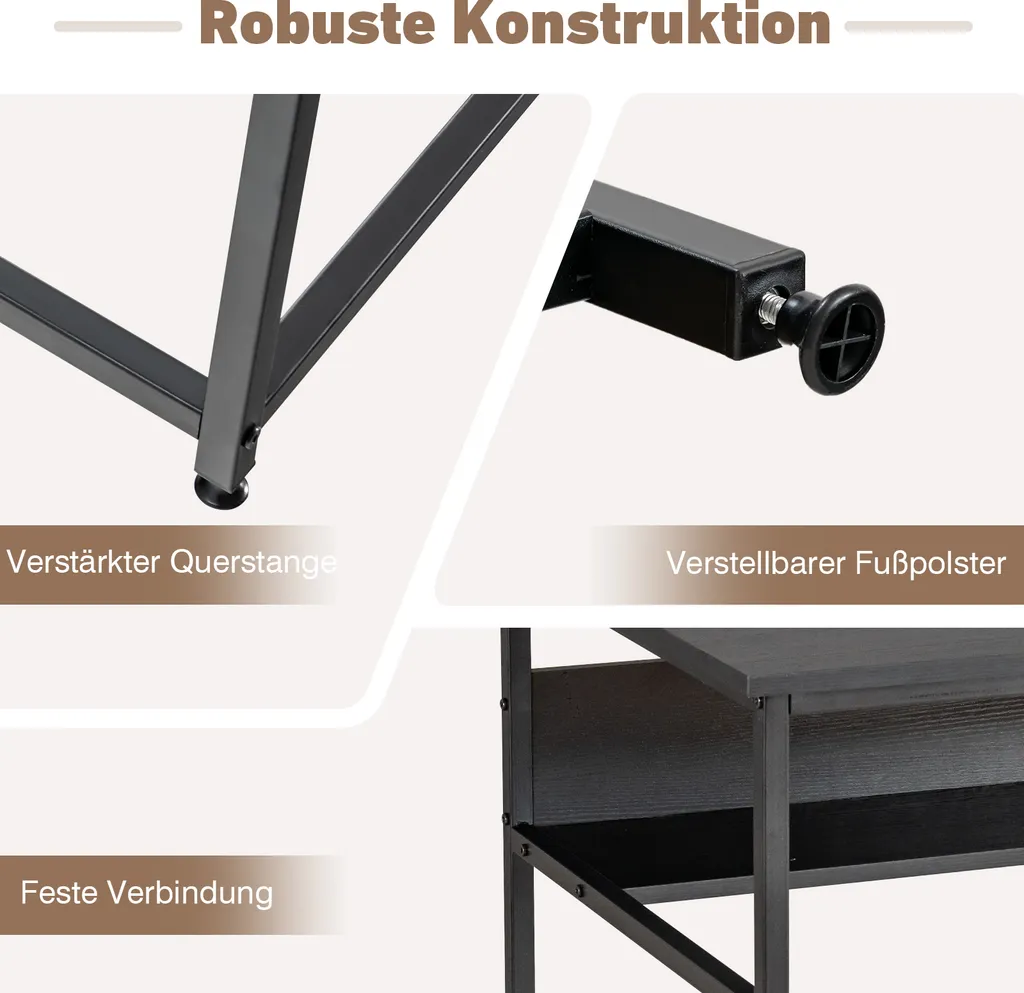 COSTWAY Computertisch Mit Offenem Regal Und CPU-Ständer, Multifunktionaler PC-Arbeitsplatz, Schreibtisch, 120 X 60 X 75 Cm, Schwarz 5 COSTWAY Computertisch Mit Offenem Regal Und CPU-Ständer, Multifunktionaler PC-Arbeitsplatz, Schreibtisch, 120 X 60 X 75 Cm, Schwarz – Bild 5