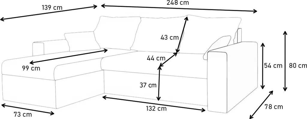 Ecksofa Mit Schlaffunktion VIVIANA, Sofa Mit Schlaffunktion, L-Form Couch, Eckcouch, 248x80x139 Sawana 05/Kissen Sawana 14 2 Ecksofa Mit Schlaffunktion VIVIANA, Sofa Mit Schlaffunktion, L-Form Couch, Eckcouch, 248x80x139 Sawana 05/Kissen Sawana 14 – Bild 2