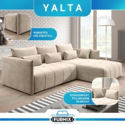 FURNIX Yalta Eckcouch L-Form Couch Sofa Schlafsofa Mit Schlaffunktion Bettkasten Und Kissen Modern Beige MH 02 -VIDAXL || HOMCOM Verkäufe 6f5b39952a3c28102bf7be61966e7535