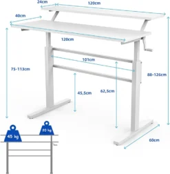 COSTWAY Schreibtisch Höhenverstellbar, Sitz-Steh-Schreibtisch Mit Handkurbel, Monitor & Regal, Computertisch Ergonomisch, 120x60x88-126cm Weiß -VIDAXL || HOMCOM Verkäufe 70588d1007ad275c488fdebb945f8768