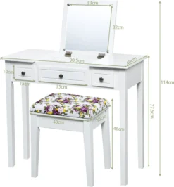 COSTWAY Schminktisch Frisiertisch Set Mit Klappspiegel Und 3 Schubladen, Frisierkommode Kosmetiktisch Mit Gepolstertem Hocker, Waschtisc Make Up Tisch, Weiß -VIDAXL || HOMCOM Verkäufe 708604c38f37dd439c6b41ff464e2787