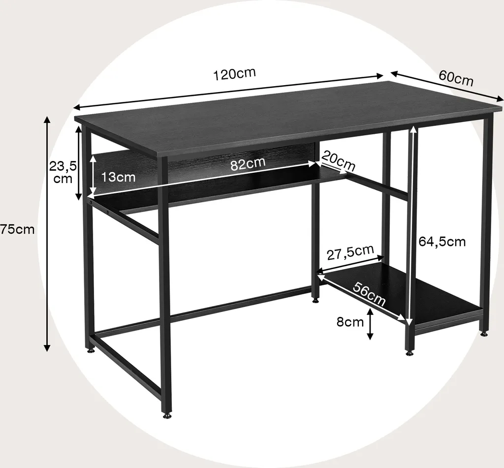 COSTWAY Computertisch Mit Offenem Regal Und CPU-Ständer, Multifunktionaler PC-Arbeitsplatz, Schreibtisch, 120 X 60 X 75 Cm, Schwarz 6 COSTWAY Computertisch Mit Offenem Regal Und CPU-Ständer, Multifunktionaler PC-Arbeitsplatz, Schreibtisch, 120 X 60 X 75 Cm, Schwarz – Bild 6