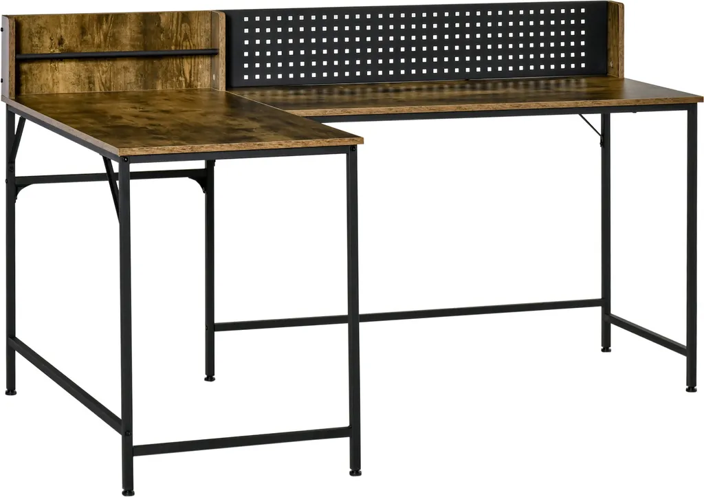 HOMCOM Computertisch Eckschreibtisch L-Form Arbeitstisch Platzsparender Gaming PC Workstation Für Home-Office Industriedesign Metall Rustikales Braun 165 X 110 X 95 Cm 4 HOMCOM Computertisch Eckschreibtisch L-Form Arbeitstisch Platzsparender Gaming PC Workstation Für Home-Office Industriedesign Metall Rustikales Braun 165 X 110 X 95 Cm – Bild 4