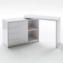 Schreibtisch Und Regal Mit Drehfunktion Hochglanz Weiß MATT